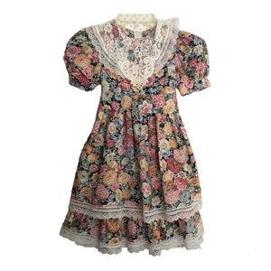 Vintage Jessica McClintock Girl’s Dress Floral Lace Cottagecore